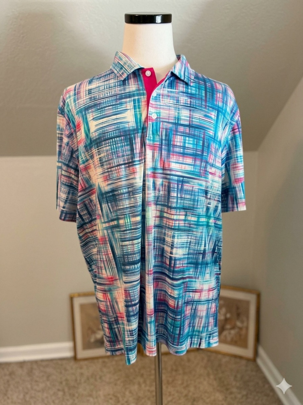 Bugatchi Uomo Abstract Print Performance Golf Polo Colorful XXL Old Money